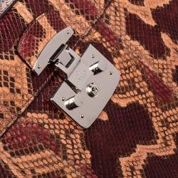 مملوكة مسبقًا Gucci Burgundy/Pink Python Lady Lock Bamboo Large Top Handle Bag