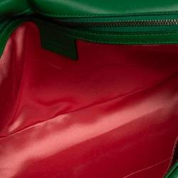 Pre Owned Gucci Green Matelassé Floral Satin Medium GG Marmont Shoulder Bag