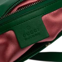 Pre Owned Gucci Green Matelassé Floral Satin Medium GG Marmont Shoulder Bag