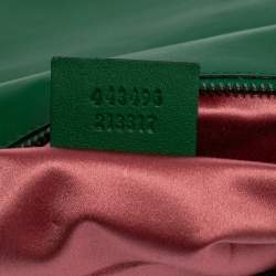 Pre Owned Gucci Green Matelassé Floral Satin Medium GG Marmont Shoulder Bag