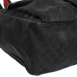 Pre Owned Gucci Black GG Canvas Double Pocket Web Handle Tote