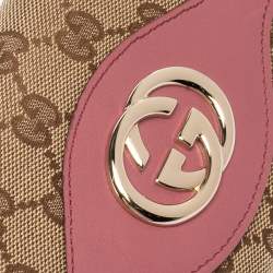 Pre Owned Gucci Beige/Pink GG Canvas and Leather Interlocking G Continental Wallet