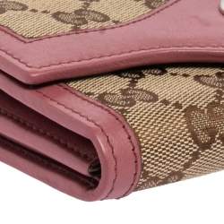 Pre Owned Gucci Beige/Pink GG Canvas and Leather Interlocking G Continental Wallet