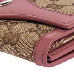 Pre Owned Gucci Beige/Pink GG Canvas and Leather Interlocking G Continental Wallet