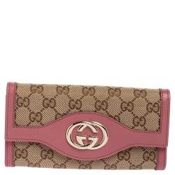 Pre Owned Gucci Beige/Pink GG Canvas and Leather Interlocking G Continental Wallet