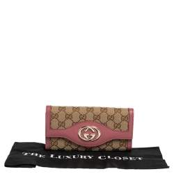 Pre Owned Gucci Beige/Pink GG Canvas and Leather Interlocking G Continental Wallet