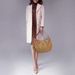 Pre Owned حقيبة هوبو غوتشي سوكي جلد وكانفاس GG وردي / بيج متوسطة