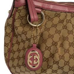 Pre Owned حقيبة هوبو غوتشي سوكي جلد وكانفاس GG وردي / بيج متوسطة