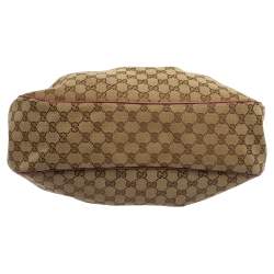 Pre Owned حقيبة هوبو غوتشي سوكي جلد وكانفاس GG وردي / بيج متوسطة