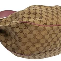 Pre Owned حقيبة هوبو غوتشي سوكي جلد وكانفاس GG وردي / بيج متوسطة