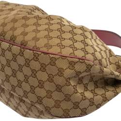 Pre Owned حقيبة هوبو غوتشي سوكي جلد وكانفاس GG وردي / بيج متوسطة