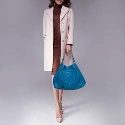 Pre Owned Gucci Blue Pebbled Leather Medium Soho Tote