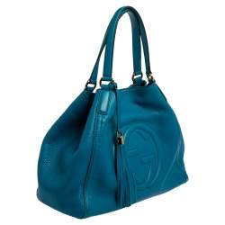 Pre Owned Gucci Blue Pebbled Leather Medium Soho Tote