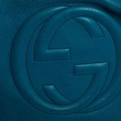 Pre Owned Gucci Blue Pebbled Leather Medium Soho Tote