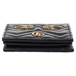 مملوكة مسبقًا Gucci Black Leather Cicada GG Marmont Card Case