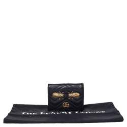 مملوكة مسبقًا Gucci Black Leather Cicada GG Marmont Card Case
