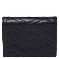 مملوكة مسبقًا Gucci Black Leather Cicada GG Marmont Card Case