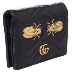 مملوكة مسبقًا Gucci Black Leather Cicada GG Marmont Card Case