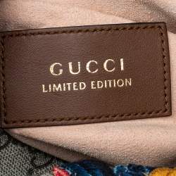 Pre Owned Gucci Beige GG Embroidery Canvas And Leather Web Backpack