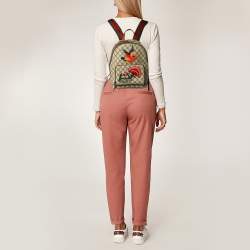 Pre Owned Gucci Beige GG Embroidery Canvas And Leather Web Backpack