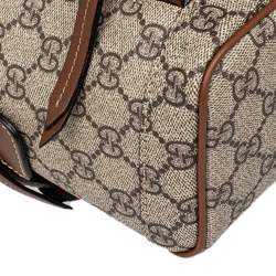 Pre Owned Gucci Beige GG Embroidery Canvas And Leather Web Backpack