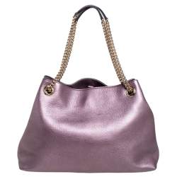 Pre Owned حقيبة يد توتس غوتشي سوهو جلد بنفسجي ميتاليك بسلسلة متوسطة 