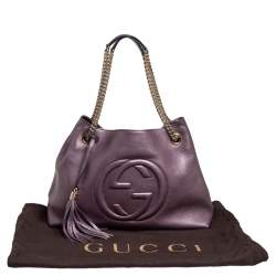 Pre Owned حقيبة يد توتس غوتشي سوهو جلد بنفسجي ميتاليك بسلسلة متوسطة 