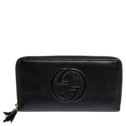 Pre Owned Gucci Black Leather Soho Zip Around Wallet