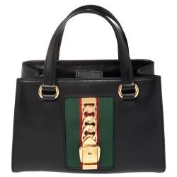 Pre Owned Gucci Black Leather Medium Sylvie Tote