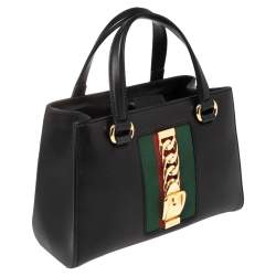 Pre Owned Gucci Black Leather Medium Sylvie Tote