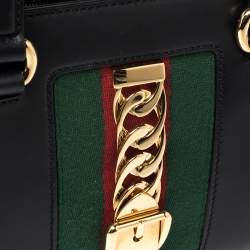 Pre Owned Gucci Black Leather Medium Sylvie Tote