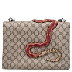 مملوكة مسبقًا Gucci Beige/Blue GG Supreme Canvas and Suede Medium Embroidered Snake/Flowers Dionysus Shoulder Bag