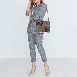 مملوكة مسبقًا Gucci Beige/Blue GG Supreme Canvas and Suede Medium Embroidered Snake/Flowers Dionysus Shoulder Bag