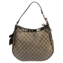 Pre Owned حقيبة هوبو غوتشي جلد وكانفاس جي جي سوبريم بيج/بني يد بإبزيم