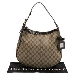 Pre Owned حقيبة هوبو غوتشي جلد وكانفاس جي جي سوبريم بيج/بني يد بإبزيم