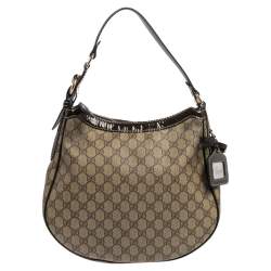 Pre Owned حقيبة هوبو غوتشي جلد وكانفاس جي جي سوبريم بيج/بني يد بإبزيم