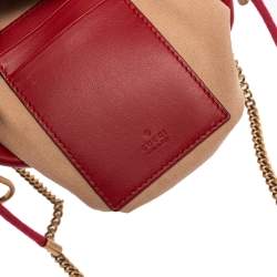 Pre Owned Gucci Red Matelassé Leather Mini GG Marmont Bucket Bag      