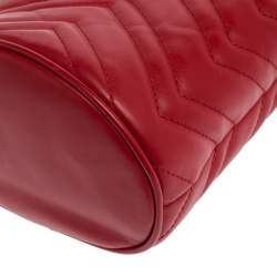 Pre Owned Gucci Red Matelassé Leather Mini GG Marmont Bucket Bag      