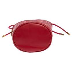 Pre Owned Gucci Red Matelassé Leather Mini GG Marmont Bucket Bag      