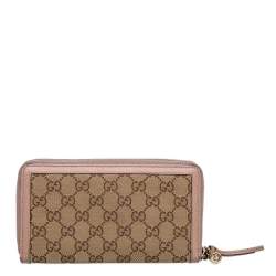 Gucci Beige/Pink Leather And GG Canvas Bree Zip Around Wallet
