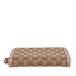Gucci Beige/Pink Leather And GG Canvas Bree Zip Around Wallet