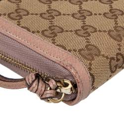 Gucci Beige/Pink Leather And GG Canvas Bree Zip Around Wallet