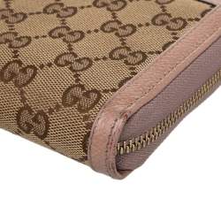 Gucci Beige/Pink Leather And GG Canvas Bree Zip Around Wallet