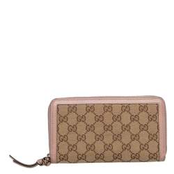 Gucci Beige/Pink Leather And GG Canvas Bree Zip Around Wallet