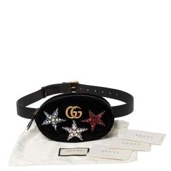مملوكة مسبقًا Gucci Black Matelassé Velvet GG Marmont Belt Bag