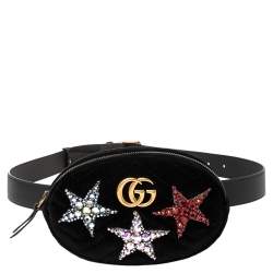 مملوكة مسبقًا Gucci Black Matelassé Velvet GG Marmont Belt Bag