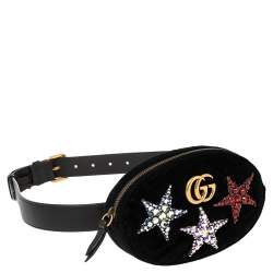 ممل وكة مسبقًا Gucci Black Matelassé Velvet GG Marmont Belt Bag