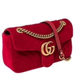 Pre Owned حقيبة كتف غوتشي مارمونت جي جي صغيرة قطيفة ماتيلاس أرجواني