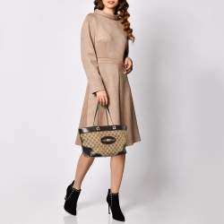 Pre Owned Gucci Beige/Brown GG Canvas and Leather Tote