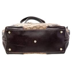 Pre Owned Gucci Beige/Brown GG Canvas and Leather Tote